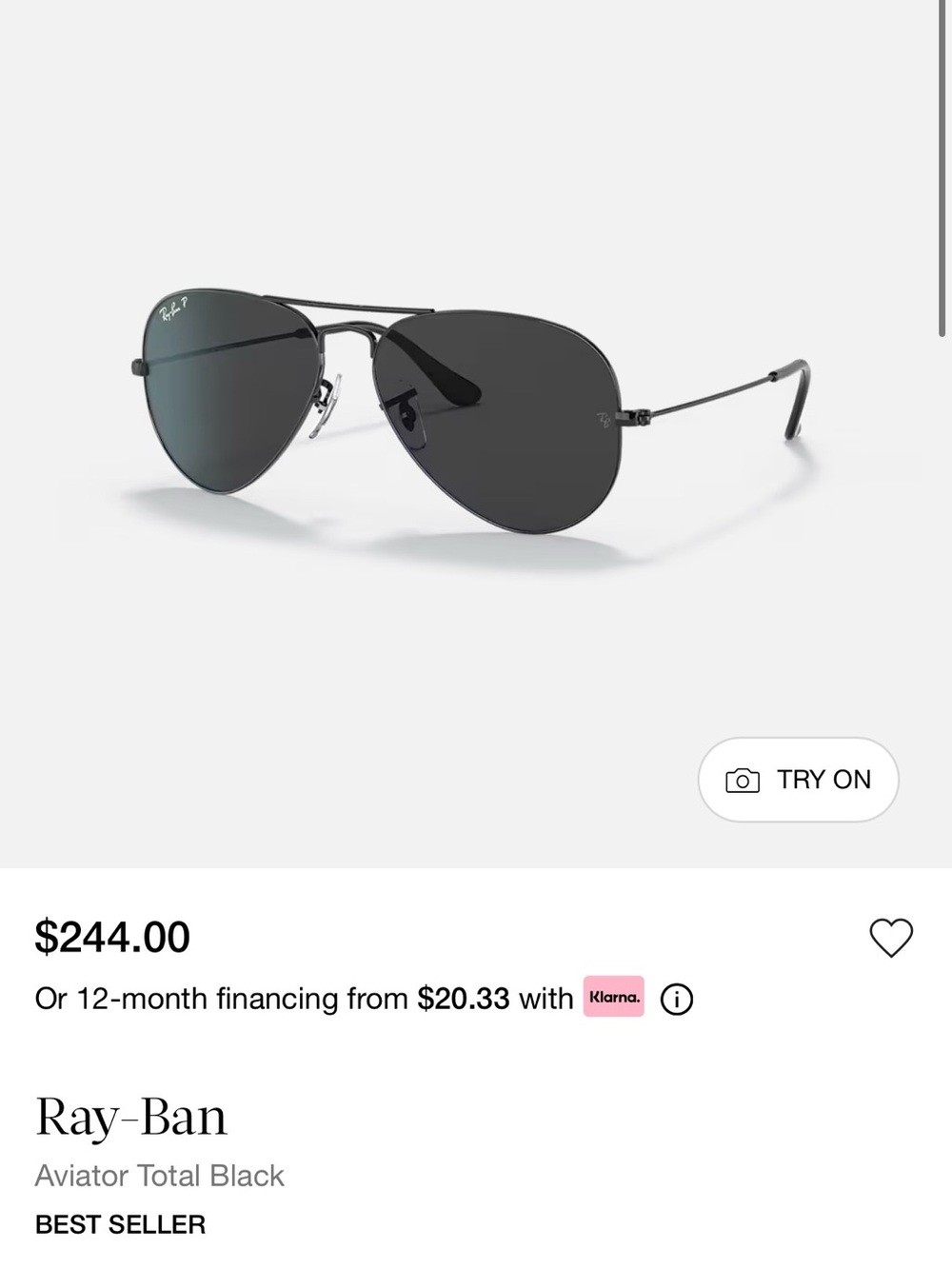 Ray-Ban Aviator Sunglasses in Black